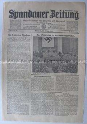 Tageszeitung "Spandauer Zeitung" zum Staatsakt zur Eröffnung des Reichstages ("Tag von Potsdam")