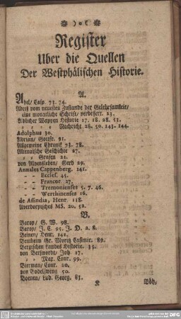 Register Uber die Quellen Der Westphälischen Historie