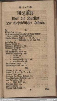 Register Uber die Quellen Der Westphälischen Historie