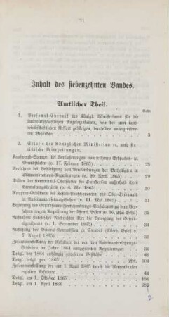 Inhalt des siebenzehnten Bandes