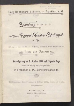Sammlung des Herrn Rupert Walter, Stuttgart u. A. : Seltenheiten aus verschiedenen Gebieten, besonders reiche Serien aus der Pfalz und Schweiz