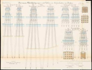 Kaimauer, Uferbefestigungen und Dalben im Außenhafen, Emden: Dalben: Ansichten, Schnitte 1:50