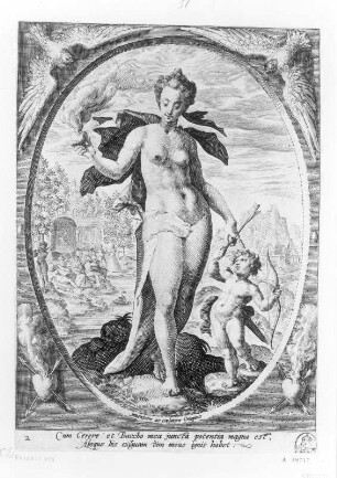 Venus und Amor : Passe, Crispyn de : Venus und Amor. Kupferstich; 21,5 x 15,3 cm. Dresden: Kupferstich-Kabinett A 39717 in A 1127 a,1 (N XVII, Passe VI)