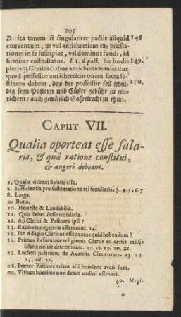 Caput VII. Qualia oporteat esse salaria, & qua ratione constitui, & augeri debeant