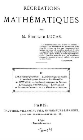 Tome 4: Récréations mathématiques. Tome 4