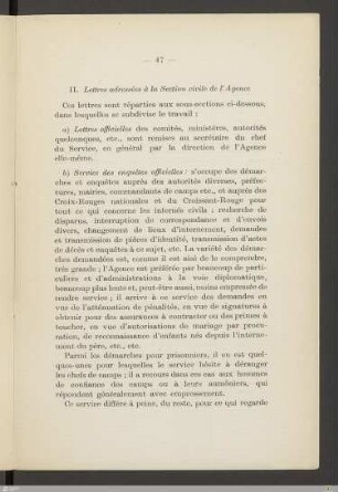 II. - Lettres adressées à la Section civile de l'Agence