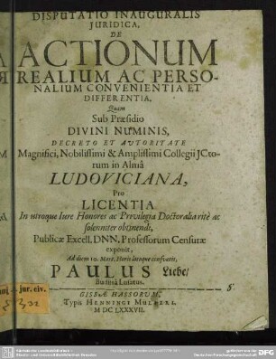 De actionum realium ac personalium convenientia et differentia