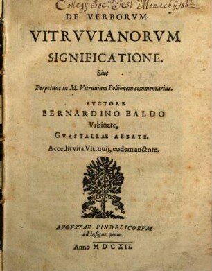De Verborvm Vitrvvianorvm Significatione. Siue Perpetuus in M. Vitruuium Pollionem commentarius
