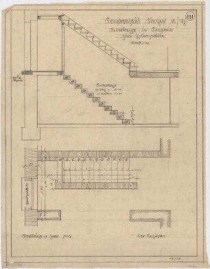 Billing, Hermann; Singen; Krankenhaus - Steinmetzarbeiten: Kellertreppe in Kunststein (Grundriss; Schnitt)