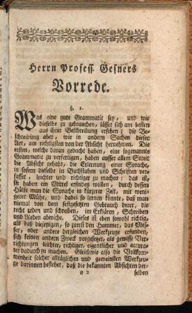 Herrn Profess. Gesners Vorrede.