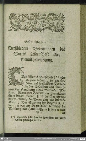 Erster Abschnitt. Verschiedene Bedeutungen des Wortes Leidenschaft oder Gemüthsbewegung