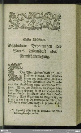 Erster Abschnitt. Verschiedene Bedeutungen des Wortes Leidenschaft oder Gemüthsbewegung