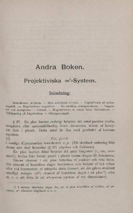 Andra Boken. Projektiviska - System. Inledning