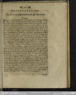 Observatio CVI. De Editione Instrumentorum & literarum