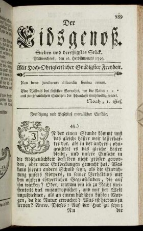 Sieben und dreyßigstes Stück. Mittwochens, den 16. Herbstmonats 1750.