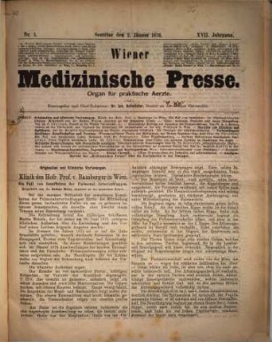 Wiener medizinische Presse : Organ für praktische Ärzte. 17. 1876