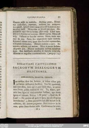 Sebastiani Castellionis Sacrorum Dialogorum Selectiores.