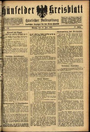 Ausgabe vom Montag, den 19. Juni 1922.