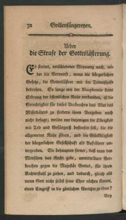 Ueber die Strafe der Gotteslästerung