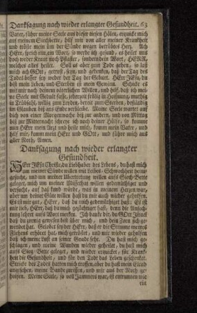 Danksagung nach wieder erlangter Gesundheit.