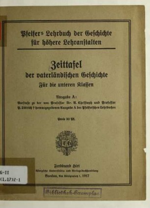 [Unterstufe]: Zeittafel der vaterländischen Geschichte : für die unteren Klassen