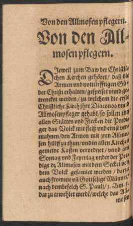 Von den Allmosen pflegern.