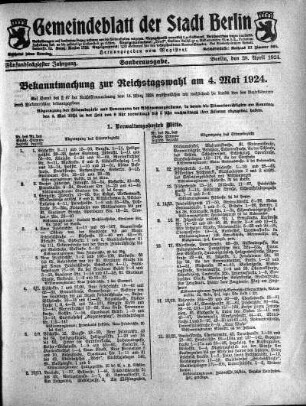 Sonderausgabe, 28. April 1924