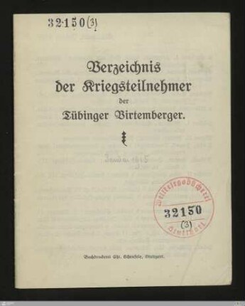 Verzeichnis der Kriegsteilnehmer der Tübinger Virtemberger ; (Jan. 1915)