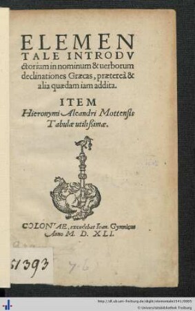 Elementale introductorium in nominum et verborum declinationes Graecas