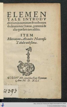 Elementale introductorium in nominum et verborum declinationes Graecas