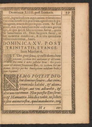 Dominica XV. Post Trinitatis, Evangelium Matthaei 6.