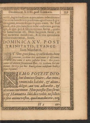Dominica XV. Post Trinitatis, Evangelium Matthaei 6.