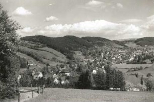 Geising. Ortsansicht vom Geisingbergweg gegen Leiten und Schauhübel