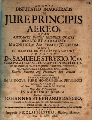 Disputatio Inauguralis De Jure Principis Aereo