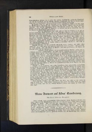 Meine Antwort auf Fidus' Erwiderung. Von Paul Schulze-Berghof.