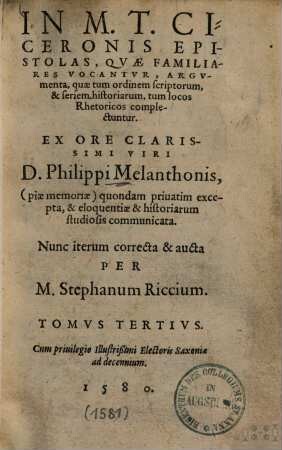 In M. T. Ciceronis epistolas, quae familiares vocantur, argumenta ..., 3