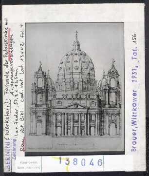Rom, St. Peter: Fassade mit Änderungsvorschlägen. Bernini-Werkstatt. Rom, Bibl. Vat. Vat. Lat. 13442, fol. 4.