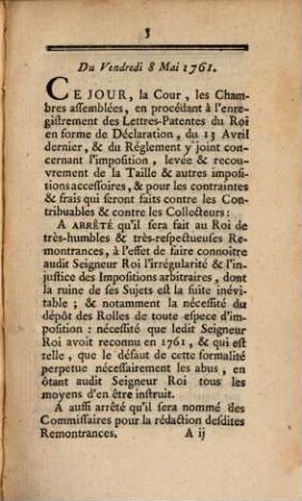 Objets De Remontrances, Arrêtés Par La Cour Des Aydes De Paris : [Du Vendredi 8 Mai 1761]