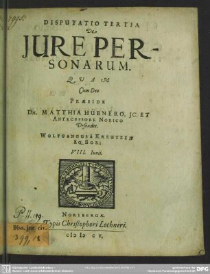 Disputatio tertia de jure personarum
