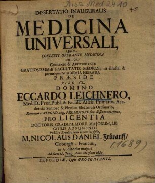 Dissertatio Inauguralis De Medicina Universali