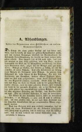 Ueber die Adjuvanten oder Hülfslehrer an unsern Elementarschulen