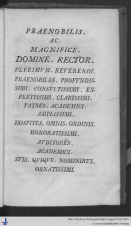 Praenobilis. Ac. Magnifice. Domine. Rector...
