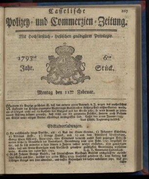 6tes Stueck, Montag den 11ten Februar. 1793
