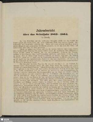 Jahresbericht über das Schuljahr 1863-1864