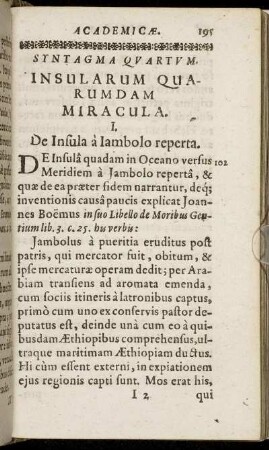Syntagma Quartum. Insularum Quarumdam Miracula