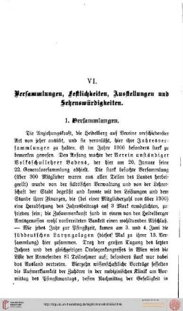 VI. Versammlungen, Festlichkeiten, Ausstellungen, Sehenswürdigkeiten