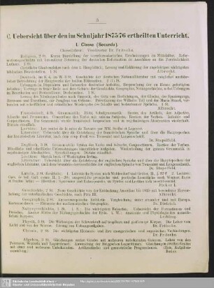 C. Uebersicht über den im Schuljahr 1875/76 ertheilten Unterricht