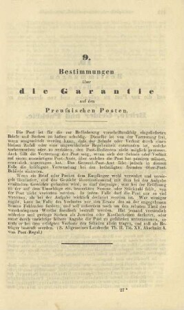 9. Bestimmungen über die Garantie auf den Preussischen Posten