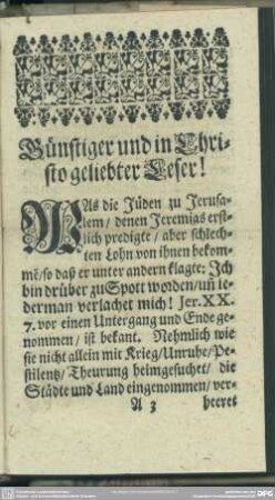 Günstiger und in Christo geliebter Leser!