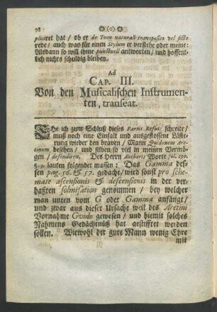 Ad Cap. III. Von den Musicalischen Instrumenten, transeat